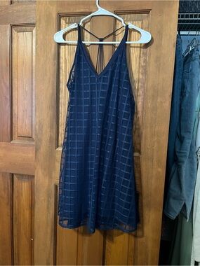 essue Navy Check Mesh Slip Dress
